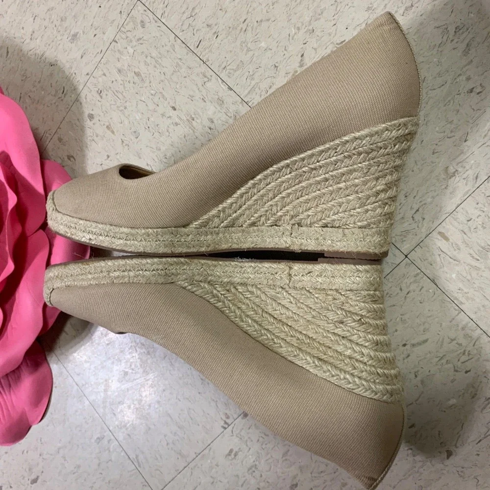 J CREW FACTORY Womens 10 Seville Espadrille Wedge Slip On Beige Canvas Round Toe